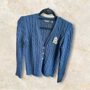 Ralph Lauren Navy Blue Cable Knit Cardigan Sweater
